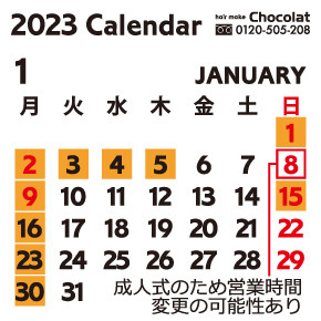 富士市美容室ショコラの2023年1月のお休み